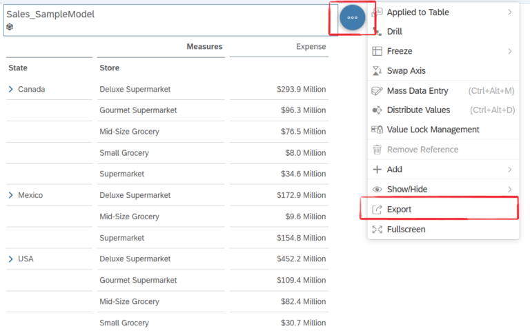 Export Table Data as PDF Format - SAP Analytics Cloud